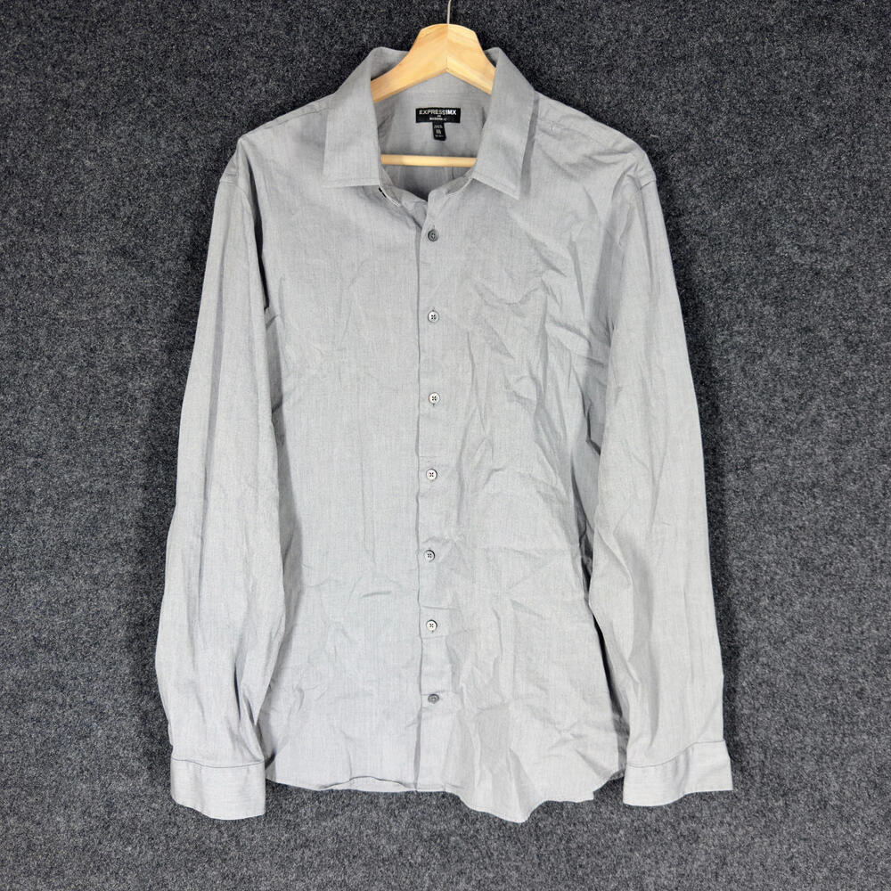 Express Shirt Men 2XL Gray Button Up Collared Long Sleeve Modern Fit Cotton